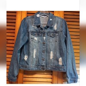 Blu Edit Denim Blue Jean Biker Trucker Jacket Distressed Size Medium